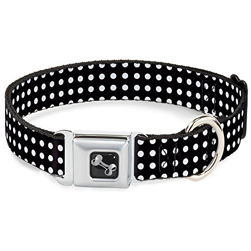 Buckle Down Seatbelt Buckle Dog Collar - Micro Polka Dots Black/White - 1.5
