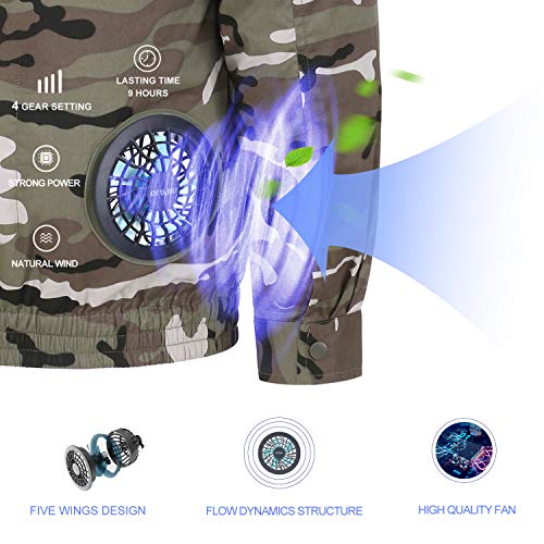 DEWBU Workwear Equipped Cooling Jacket Fan with Battery Pack for Summer Outdoors Air-Conditioned Clothes (Camouflage Suit, Medium)