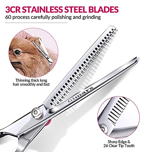 Gimars Titanium Coated Stainless Steel Pet Grooming Scissors Set – Thinning Straight Curved Shears, Comb, Oil and Cloth… - Image 4