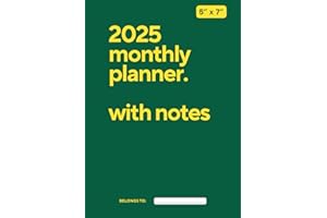 2025 Calendar Book 5 x 7 Soft Cover Monthly Planner: with Notes Pages, No Spiral, January 2025 to December 2025, Green and Gold