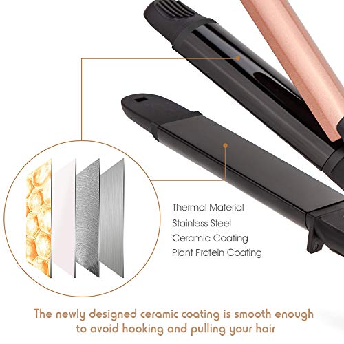 MOCREO Straightener and Curler, Mini Flat Iron Curling Iron Professional 2 in 1 Ceramic Tourmaline Coated Straightening Curling Iron Travel Dual Voltage(BLACK)