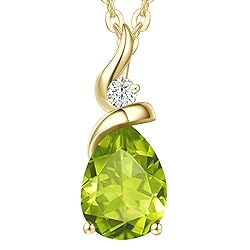 FANCIME Peridot Necklace 14K Solid Yellow Gold Pear