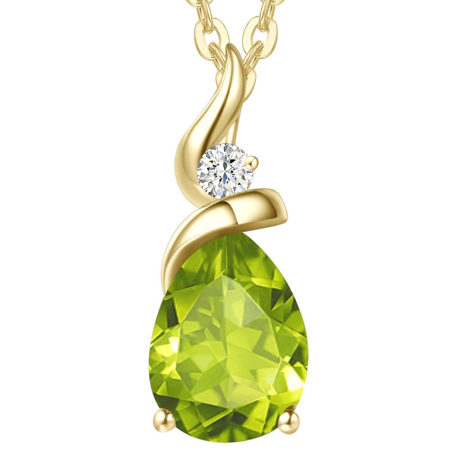 FANCIME Peridot Necklace 14K Solid Yellow Gold Pear