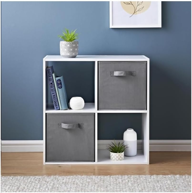 Homme Concept 4 Cube Storage Unit with 2 Grey Baskets White Oak Effect