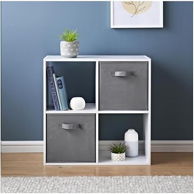 Homme Concept 4 Cube Storage Unit with 2 Grey Baskets White Oak Effect