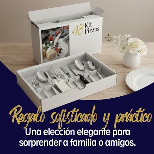 Juego de Cubiertos de 48 Piezas en Acero Inoxidable | Cubiertos Resistentes y Elegantes para Hogar, Cocina o Restaurantes