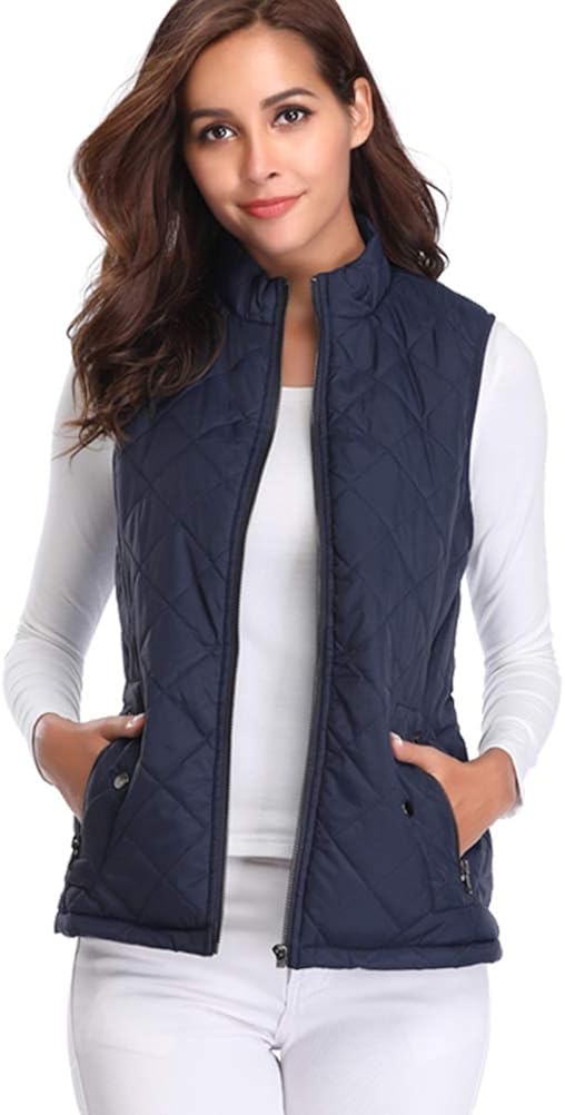 fuinloth Women's Padded Vest, Stand Collar Lightweight Zip Quilted Gilet