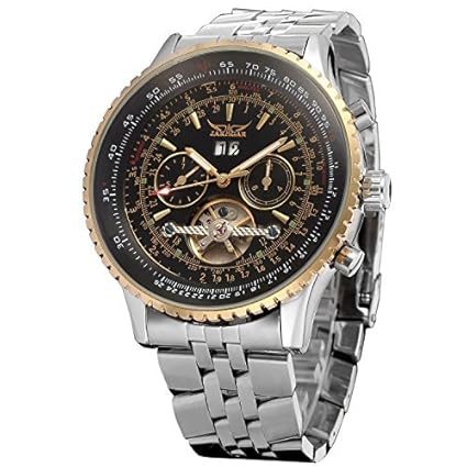 Aquaasian Mechanical Calendar Multi Time Zone Analogue Black Dial Mens Watch -Aquajaragarblack