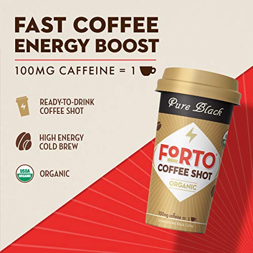 FORTO Coffee Shots - 100mg Caffeine, Pure Black, High Caffeine Cold Brew Coffee, Bottled Fast Coffee Energy Boost, 6 Pack
