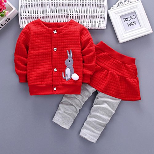 Fabal 2Pcs Infant Toddler Baby Girls Rabbit Print Tops Coat+Pants Outfits Clothes Set (12-18Months, Red)