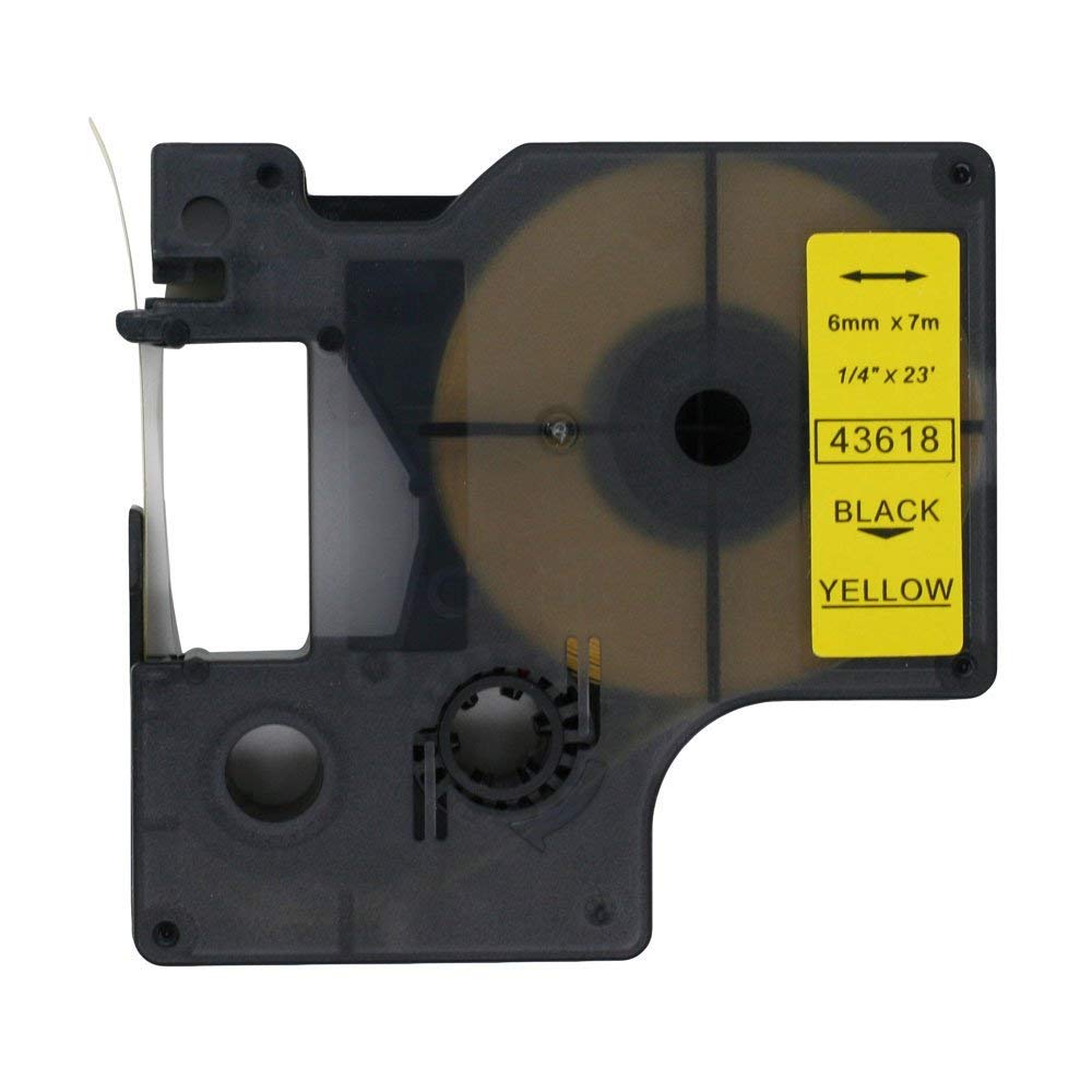 Fassport 1 Pack Black on Yellow Label Tape Compatible for DYMO D1 43618 6mm 1/4"