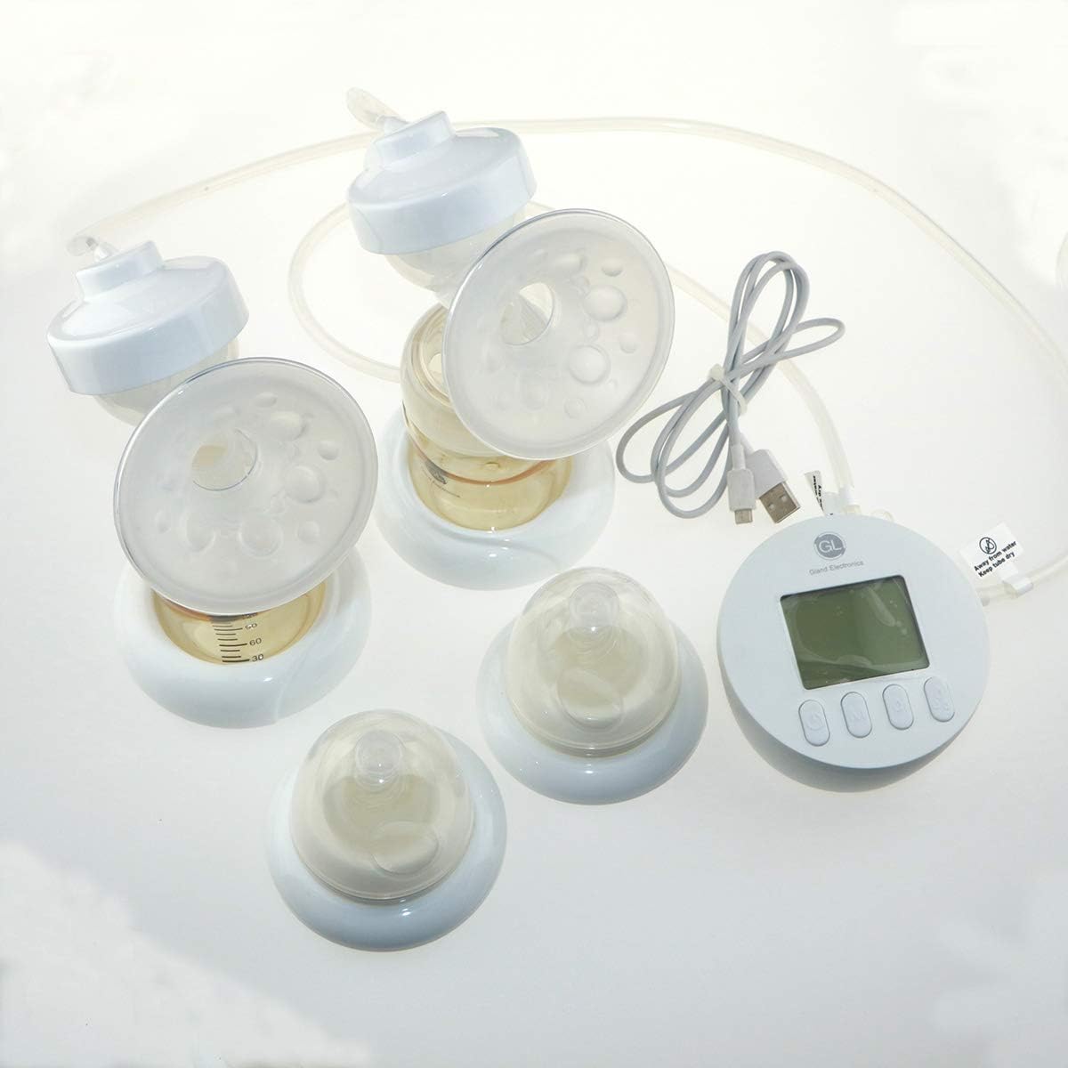 Glorich Electric Double Breast Pump Breastfeeding Pump for Nursing Moms,HD LCD Screen Display, Germany Imported PPSU Materials,FDA and CE Dual Certified, Micro USB Port,Portable Design(Milk White)