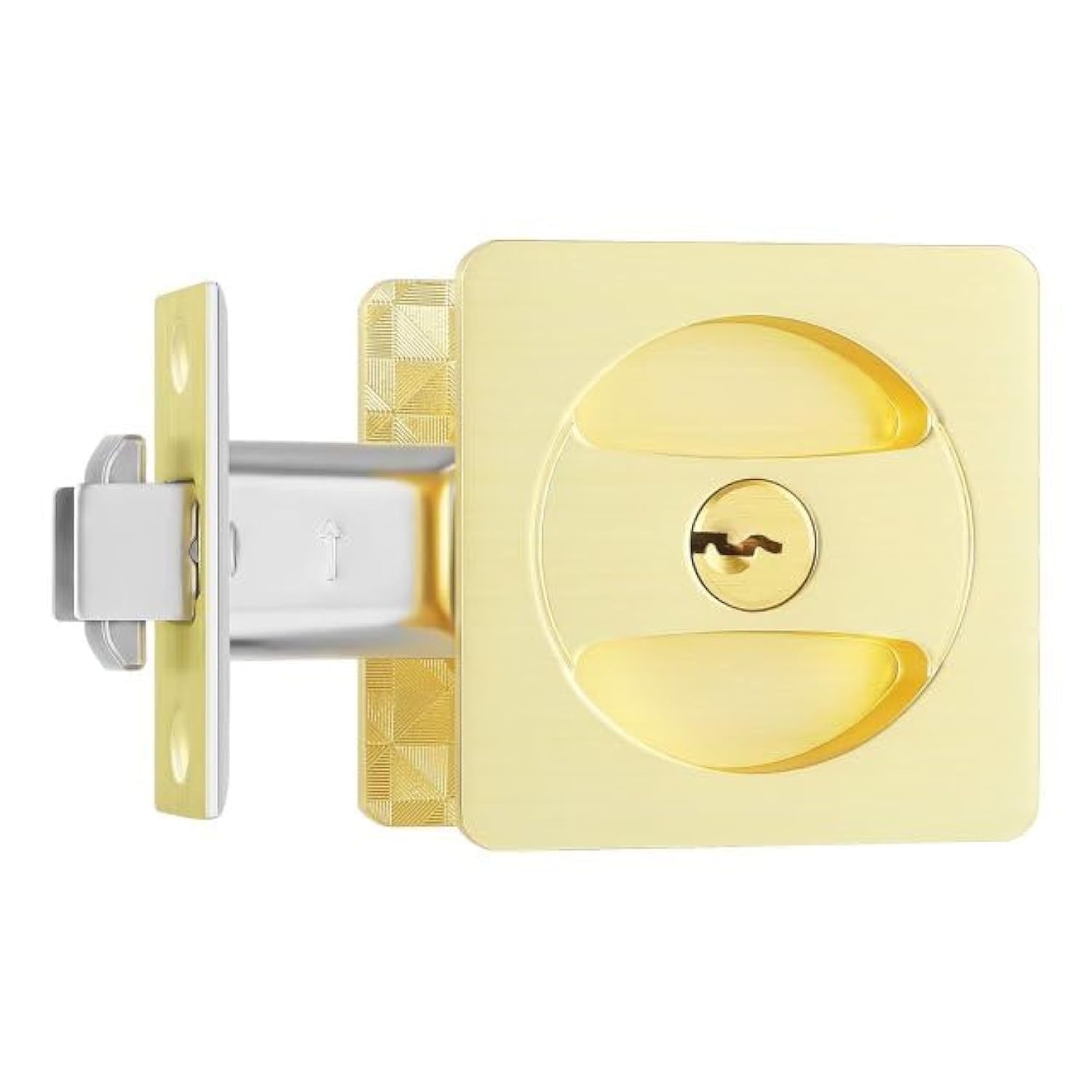 Photo 1 of Leydebong 1 Pack Gold Pocket Door Lock with Keys - Square Contemporary Pocket Door Hardware, Satin Brass Finish