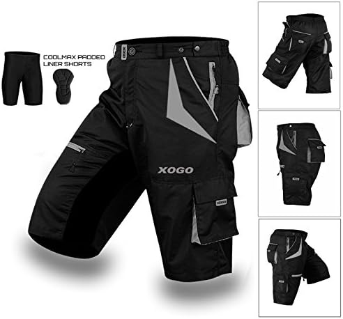 XOGO Cycling MTB Shorts,Coolmax® Padded, detachable Inner Lining, Free Style Adult Size- GREY
