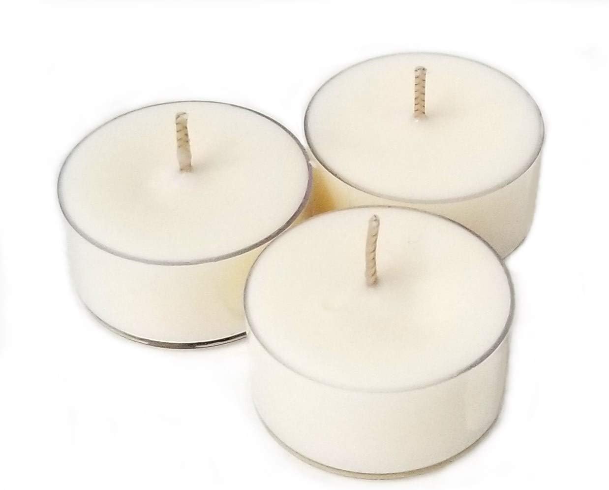 Soy Tealight Candles - 24 Tealights Unscented, 100% Soy Wax, Hand Poured, Clear Recyclable Cups, 24 Per Box