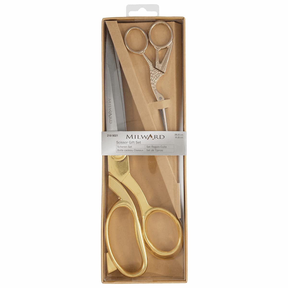 Milward 2189021 Premium Gift Set-Includes Dressmaking Shears and Stork Embroidery Scissors, Gold, 25.5cm and 11.5cm