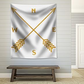 Golden Compass on a Pure White Background - Fabric Tapestry, Home Decor - 51x60 inches