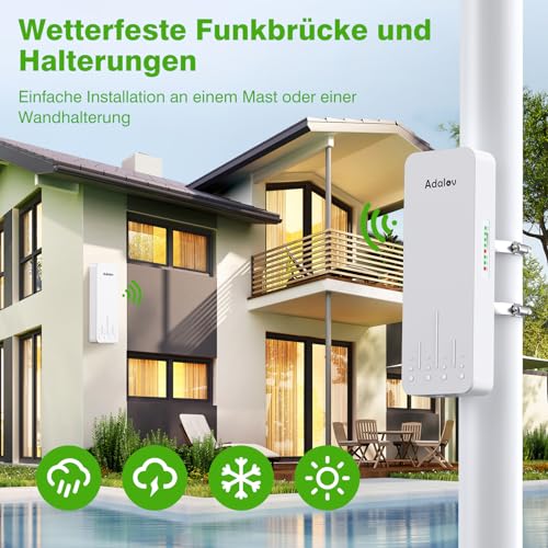 AdaLov WLAN Bridge CPE660 5.8GHz Outdoor WiFi Bridge with Bracket Point to Point Network up to 3 km for Camera/Outbuilding/Garden Shed/Garage/Barn, Plug & Play, IP65 Weatherproof, 12V DC/24V PoE