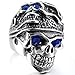 INBLUE Men's Stainless Steel Ring Band Silver Tone Blue Skull Tribal Size13