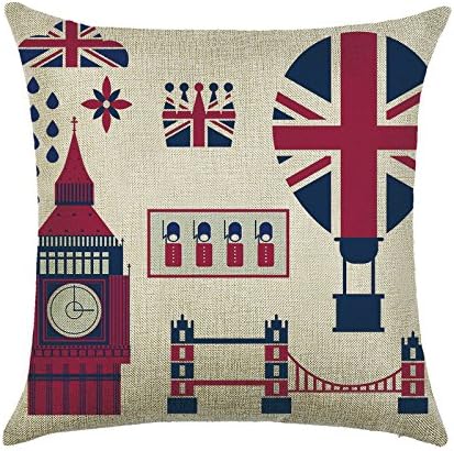 DECORLUTION British Flag Big Ben Bridge Pattern 18x18 Inch Cotton Linen Square Throw Pillow Case Cushion Cover for Home Sofa Decorative Soft Pillowcase Pillows Covers Cases Standard Size