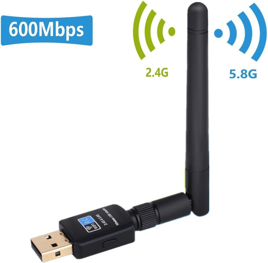 Dual Band WLAN USB Adapter, Usmain 600Mbps USB WiFi Adapter, 11AC WiFi Dongle with 2.4G/150Mbps+5G/433Mbps, 802.11n/g/B/a/ac Antenna Network WLAN Stick for Windows 10/8/7 and Mac OS
