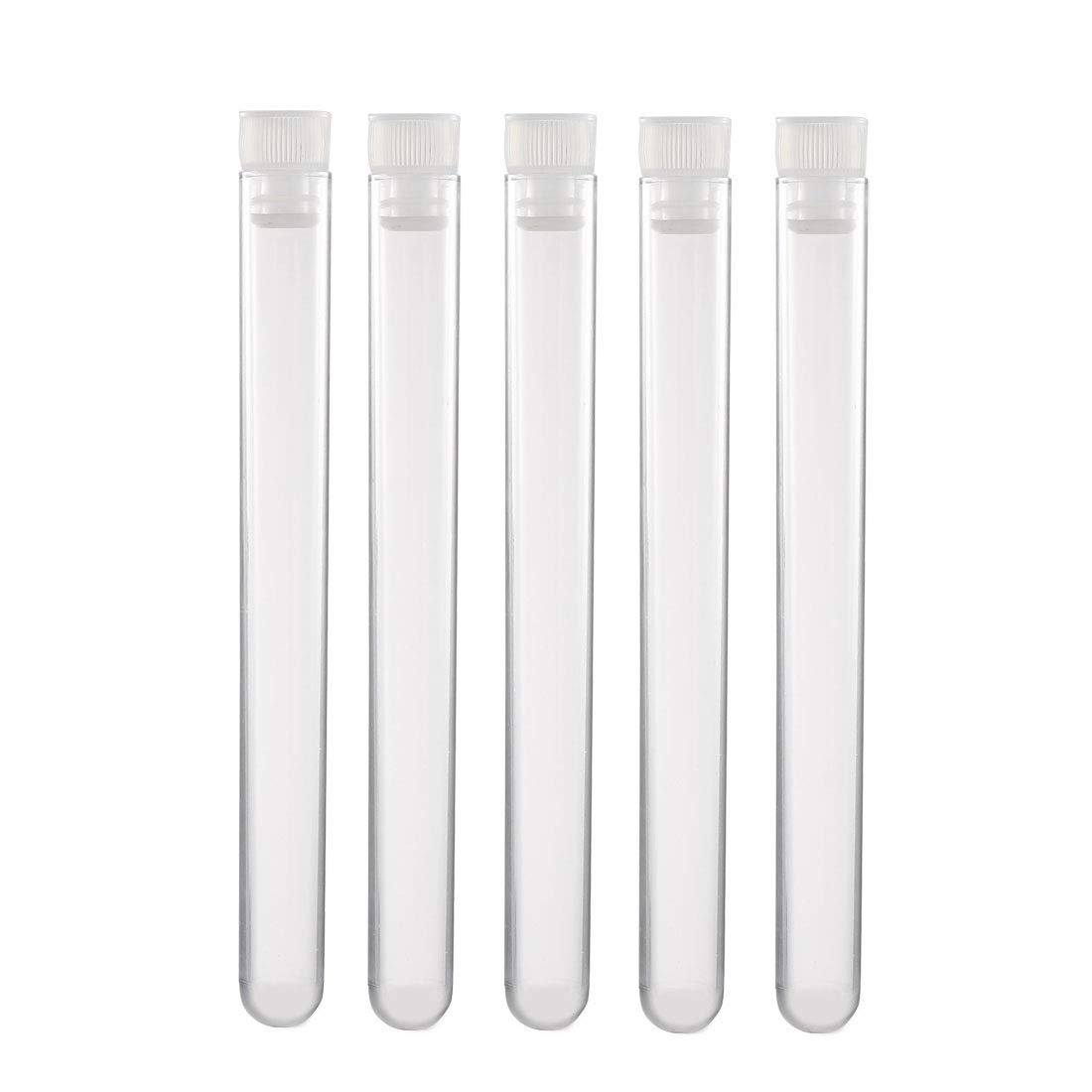 sourcing map 20 Pcs Plastic Test Tubes with Cap, Polystyrene Mini Test Tube, White, 16x150mm, Storage Container for beads Sample Laboratory