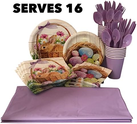 Easter Brunch Paper Plates and Napkins Set Serves 16 with Cups, Utensils and Tablecloth (137 Piece Bundle) Be Ready for the Easter Bunny on April 16, 2017
