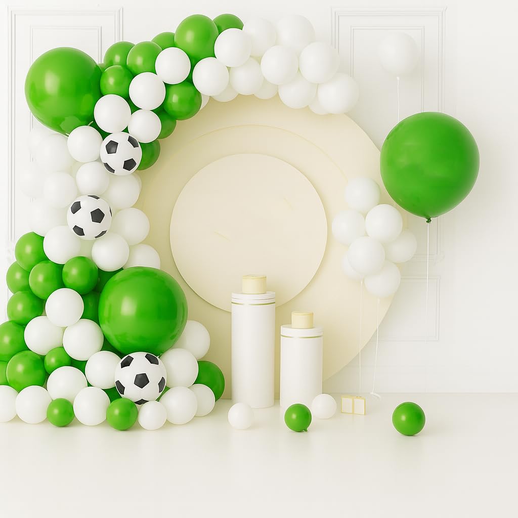 45pcs Football Balloon Arch Kit Green White & Soccer Theme Balloons Garland for Boys Birthday Party Game Day Baby Shower Decorations