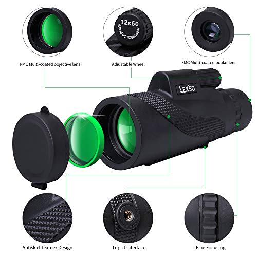 image for LEXSO Monocular Telescope,12x50 HD BAK4 Prism Waterproof High Power Mo