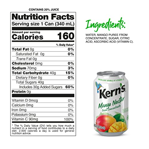 KERN’S TROPICAL FRUIT NECTAR JUICE VARIETY PACK – MANGO NECTAR & PEACH JUICE – MADE FROM FRUIT PUREE FOR SMOOTHIE MIX, COCKTAIL MIXERS & KIDS DRINKS – 11.5OZ, 12 PACK CANNED DRINKS