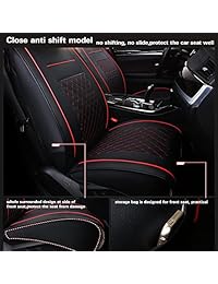 5 asientos de cuero sintético de ajuste universal, funda para asiento de auto, funda para asiento delantero y trasero con almohadilla para Honda Accord y Civic, Toyota Camry y Corolla Lexus ES350 ES240 (Beige L) 9 unidades Fly5D, L, Negro Rojo