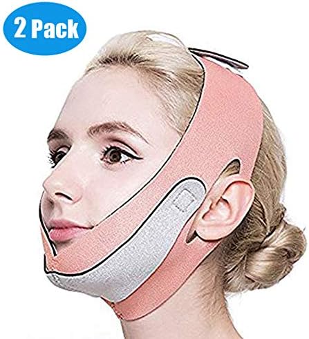 2pcs Anti Wrinkle Half Face Slimming Cheek Mask Lift V Face Line Compression Chin Strap Belt Band Wrap for Women Girls(Orange +Pink)