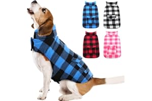 Kuoser Dog Winter Coat, Windproof Dog Fleece Jacket British Style Plaid Cold Weather Doggie Vest Coats, Reversible Cozy Warm Pet Clothes Apparel for Medium Dogs M