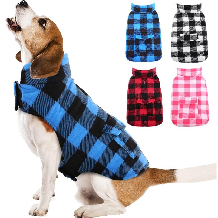 Photo 1 of Kuoser Dog Winter Coat, Windproof Dog Fleece Jacket British Style Plaid Cold Weather Doggie Vest Coats, Reversible Cozy Warm Pet Clothes Apparel for Medium Dogs M