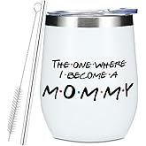 Inspirational New Mom Gifts Wine Tumbler, 12 oz Tumbler with Lid, Straw Insulated Wine Glass Stainless Steel Travel Coffee Mug,Congratulations Birthday Gift for Mommy Pregnancy Announcement Christmas