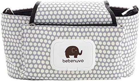 Wegeit Baby Stroller Storage Bag Diaper Tote Organizer, Stroller Pram Buggy Organizer Storage Bag, Diaper Bag Hanging Bottle Holder for Pushchair, with Velcro, Waterproof, Universal. (White dots)