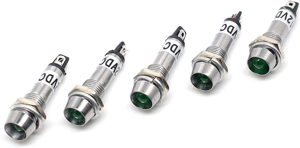 Willwin 5 pcs 8mm DC 24V Panel Indicator Power Signal Light Metal Shell XD8-1 Green LED