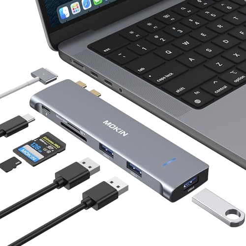 MOKiN USB C Adapter für MacBook Air, MacBook Pro Adapter Multiport Zubehör, 6 in 2 Mac USB Adapter mit Thunderbolt 3 (PD 100W/40Gbps Daten), USB 3.0,
