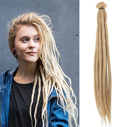 Noverlife 10 Strands 50cm/20″ Blonde Dreadlock Extensions, Single Ended Crochet Synthetic Dreadlocks Accessories, Jamaica Punk Hip-Hop Reggae Hair Braiding Wigs Faux Locs for Fashion Men Women