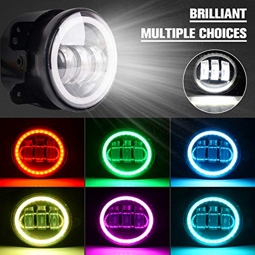 7" LED Headlights with RGB Halo + 4" LED Fog Lights for Jeep Wrangler 1997-2017 JK TJ LJ Bluetooth Remote Control - Thumbnail 2