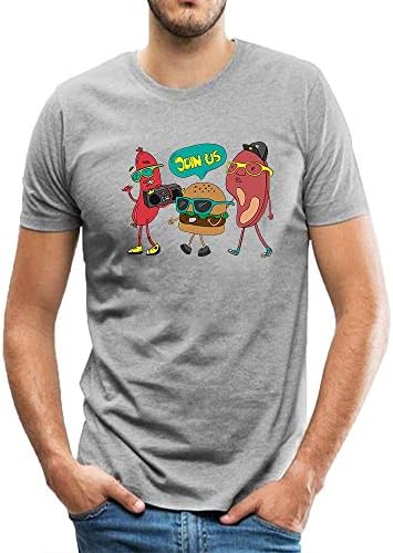 Men's Classic Tees Cute Burger Hot Dog Steak Pattern Cotton T-Shirt