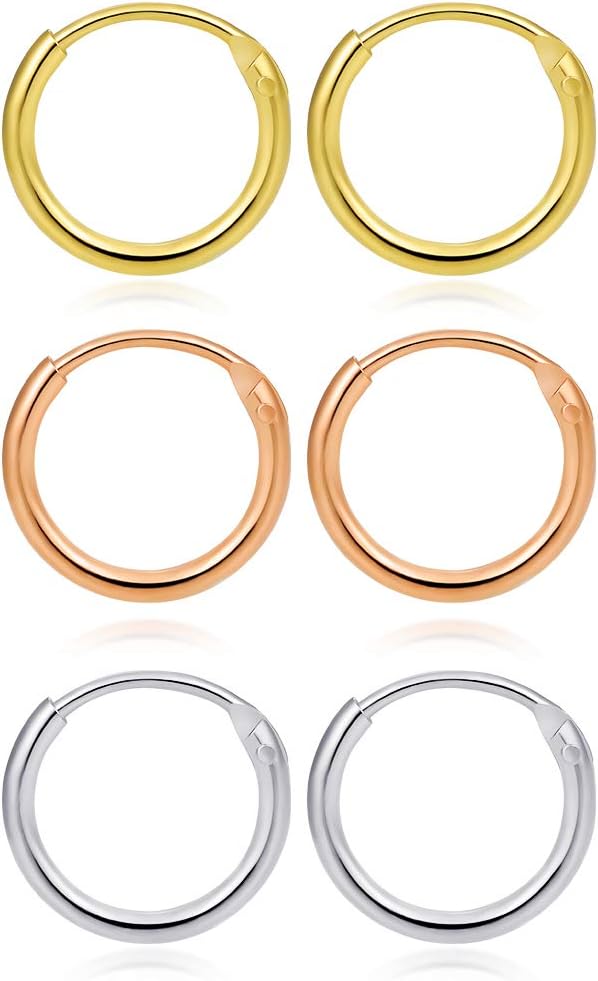3 Pairs Small Silver Hoop Earrings Cartilage Hoop Earring Hypoallergenic Earrings Nose Hoop Ring for Men Women