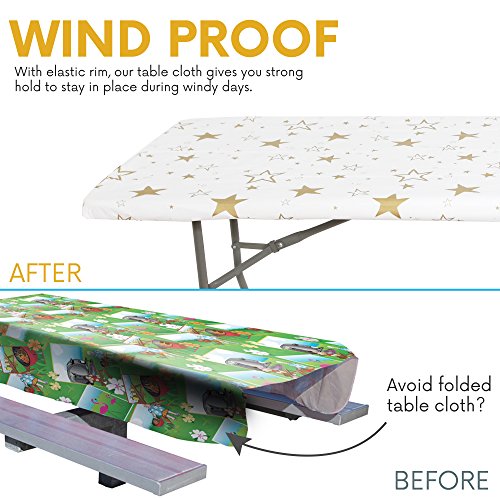 AtkEssentialProducts Waterproof Plastic Vinyl Tablecloth Elastic Edged