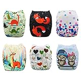 Babygoal Baby Cloth Diapers, One Size Reusable Adjustable Pocket Diaper Pail 6pcs Diapers + 6 Inserts+One Wet Bag,Girl color 6FG30