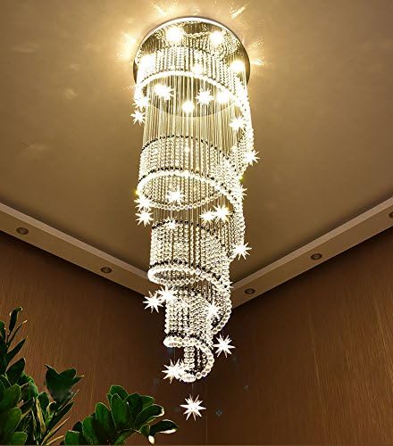 Moooni Modern Spiral Meteor Shower Crystal Chandelier Lighting for Foyer Staircase Porch Hallway D 23.6" x 95" H