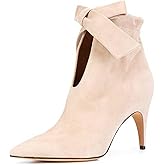 XYD Women Classical Pointed Toe Ankle Booties Dress Low Kitten Heels Graceful Bow Pull-on Boots Party Festival Shoes