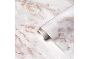 COHOO HOME Marble Contact Paper for Countertops Marble Wall Paper Matte Peel and Stick Wallpaper Removable Self Adhesive Granite Vinyl Film Waterproof Roll 15.7”×79” Thick, Easy to Clean & Install White/Gold