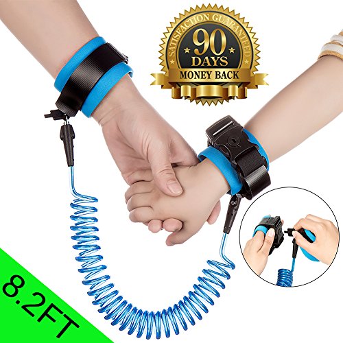Anti Lost Wrist Link-Wrist Leash for Toddlers Babies Kids-Child Safety Wristband with Lock (2.5M/98inch Blue)