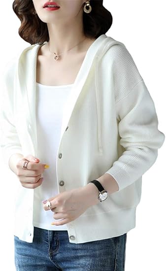 Amazon カーディガン レディース 秋冬 ニット セーター フード付き リブ 薄手 ボタンタイプ シンプル カジュアル S Xxl カーディガン ボレロ 通販