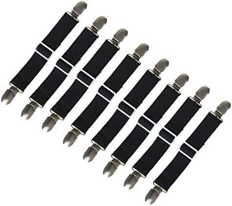 Eholily Adjustable Bed Sheet Fasteners Suspenders, Gripper and Strap, Smooth any Sheets on any Bed or Sofa, Sleep Better,Black,Set of 8